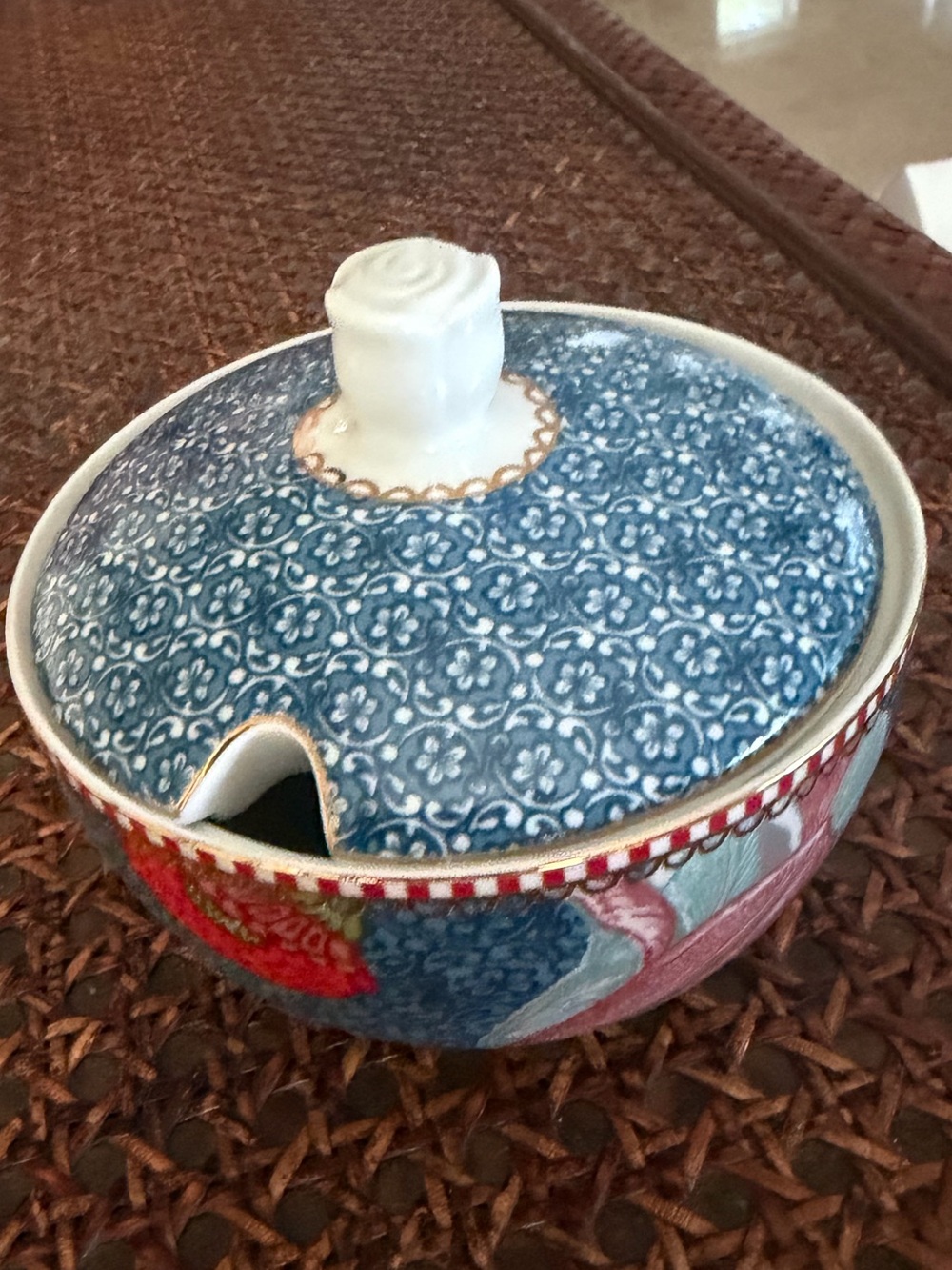 Pip Studio Blue Floral Porcelain Sugar Bowl with Lid